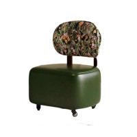 Vintage-Style Rolling Vanity Chair with Floral Backrest Cushion, Upholstered Seat, and 360° Caster Wheels – Brown Vintage-Style Rolling Vanity Chair with Floral Backrest Cushion, Upholstered Seat, and 360° Caster Wheels – Brown